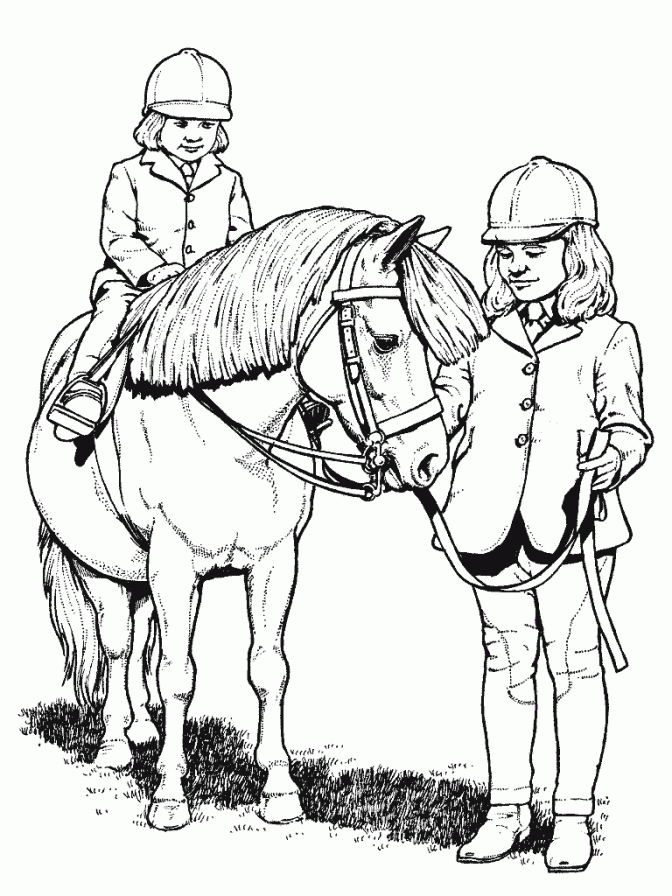 Kolorowanka koń z dziećmi